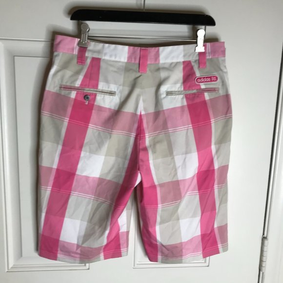 Adidas Men's Flat Front Plaid Golf Shorts Pink/Beige/White ~ Size 32 - Picture 2 of 4